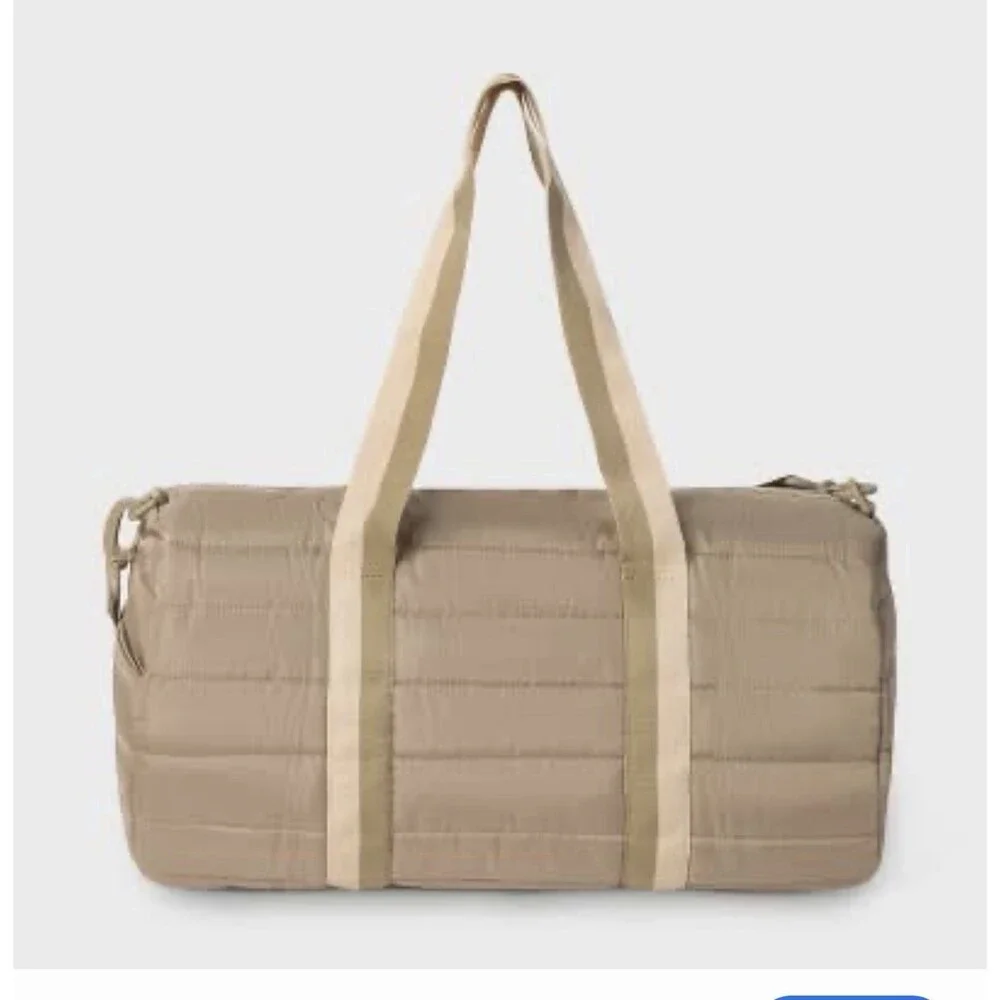 NWT Champion Billie Quilted Duffel Bag Beige Puffer Weekender Gym Travel Tote